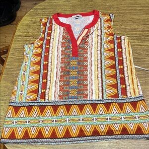 3/$10-Roz & Ali Multicolor Geometric Sleeveless Top